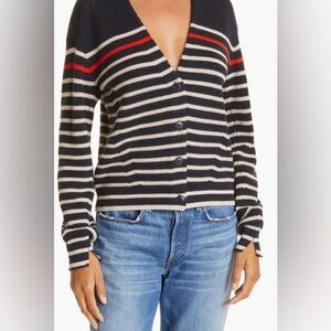 Rag & Bone Ann Stripe Cotton & Cashmere Cardigan Sweater, XS